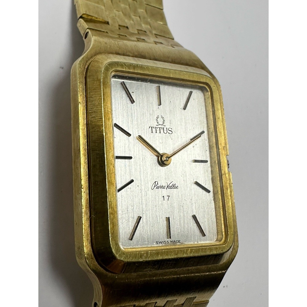 Titus‎ Pierre Vallee Mens Tank Watch Manual Wind Works Swiss Made Gold Tone B20 - Picture 4 of 12